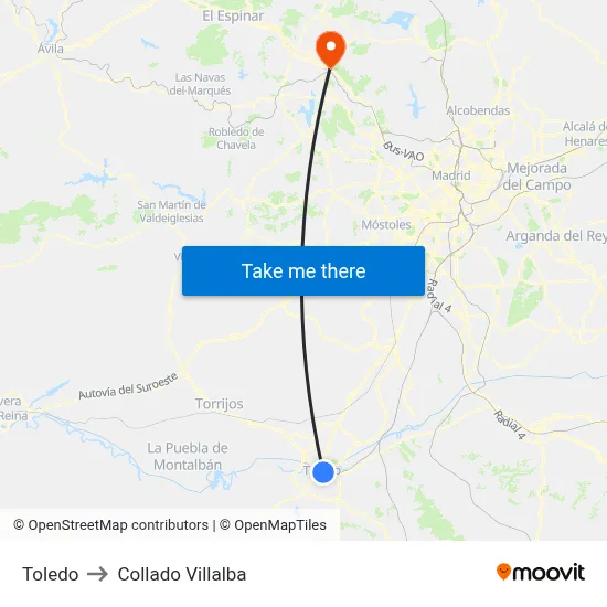 Toledo to Collado Villalba map