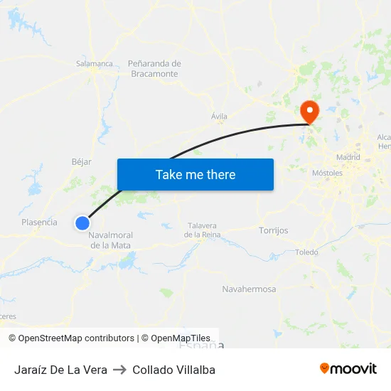 Jaraíz De La Vera to Collado Villalba map