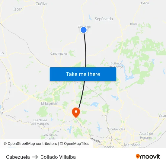Cabezuela to Collado Villalba map