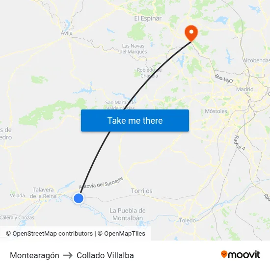 Montearagón to Collado Villalba map
