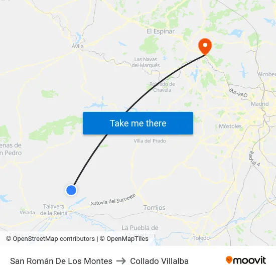San Román De Los Montes to Collado Villalba map