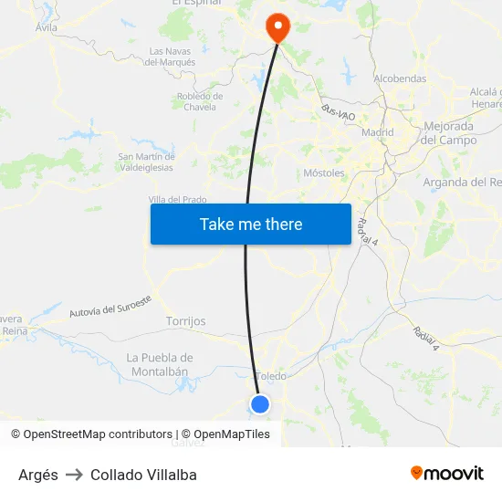 Argés to Collado Villalba map