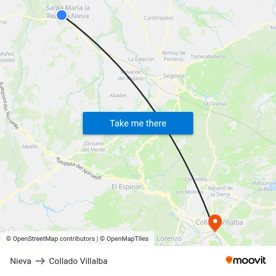 Nieva to Collado Villalba map