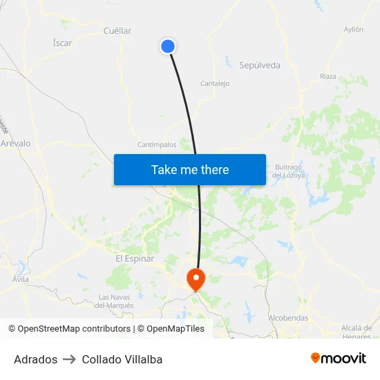 Adrados to Collado Villalba map