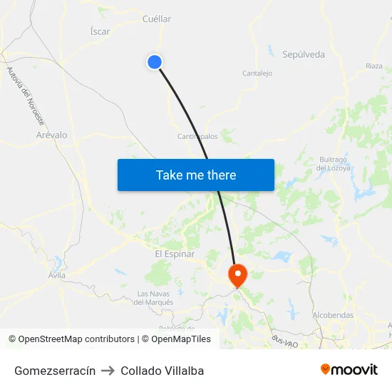 Gomezserracín to Collado Villalba map