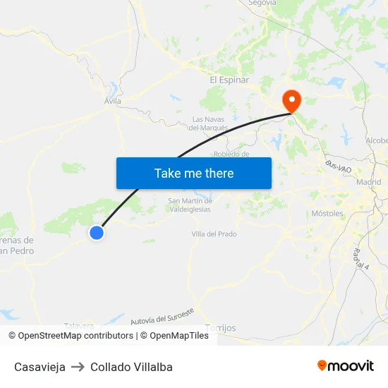 Casavieja to Collado Villalba map