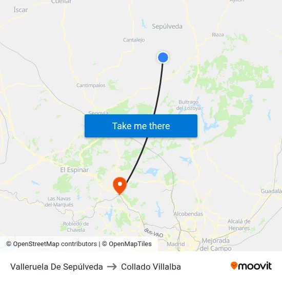 Valleruela De Sepúlveda to Collado Villalba map