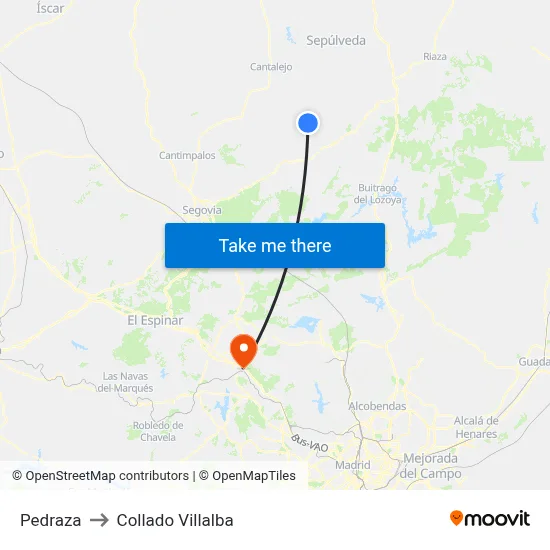 Pedraza to Collado Villalba map