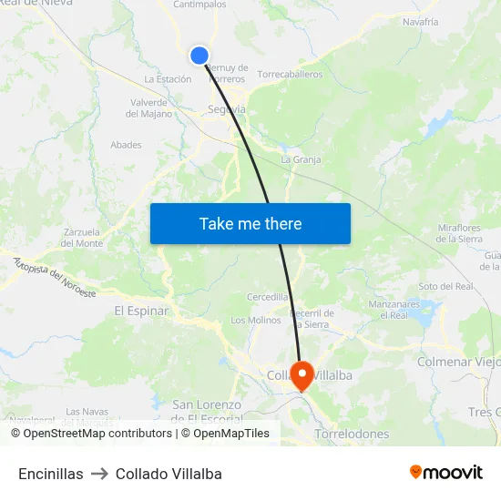 Encinillas to Collado Villalba map