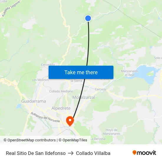Real Sitio De San Ildefonso to Collado Villalba map