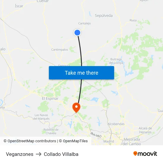 Veganzones to Collado Villalba map