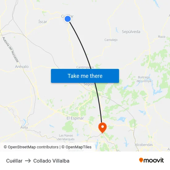 Cuéllar to Collado Villalba map