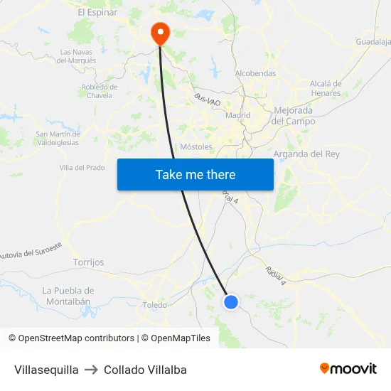 Villasequilla to Collado Villalba map