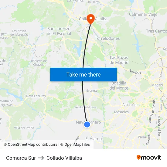 Comarca Sur to Collado Villalba map