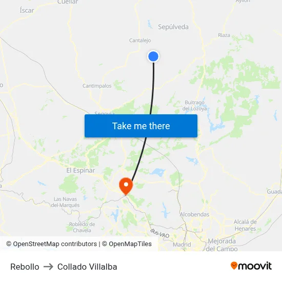 Rebollo to Collado Villalba map
