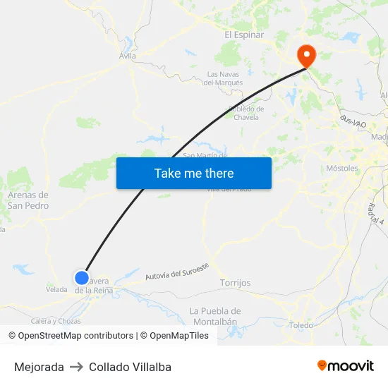 Mejorada to Collado Villalba map