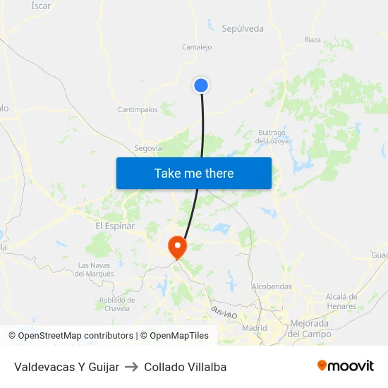 Valdevacas Y Guijar to Collado Villalba map