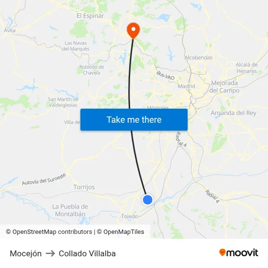 Mocejón to Collado Villalba map