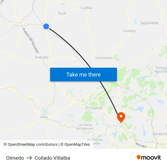 Olmedo to Collado Villalba map