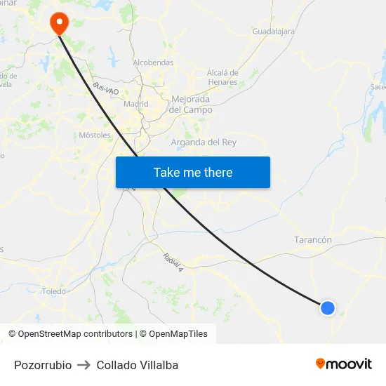 Pozorrubio to Collado Villalba map