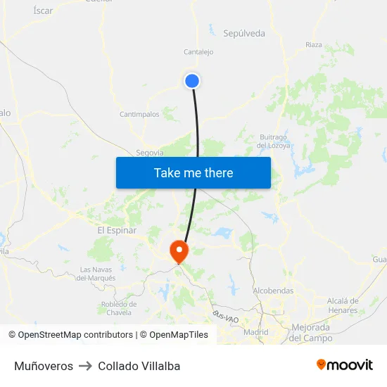 Muñoveros to Collado Villalba map