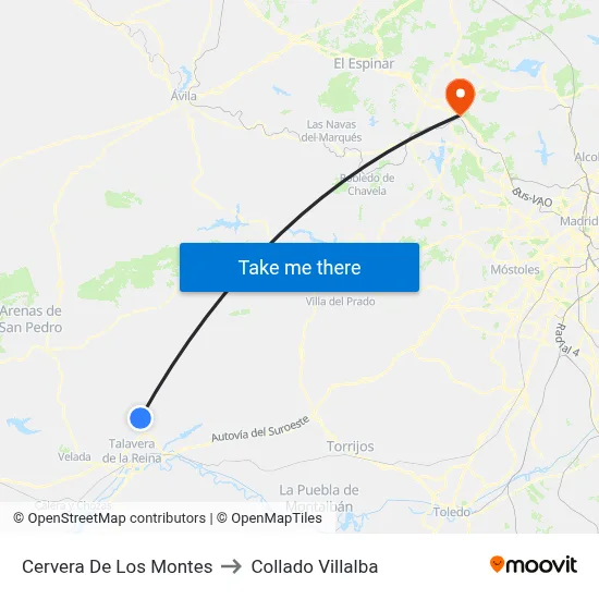 Cervera De Los Montes to Collado Villalba map