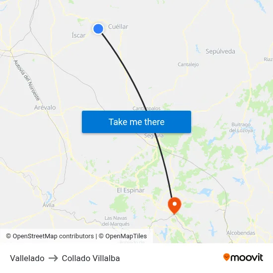 Vallelado to Collado Villalba map