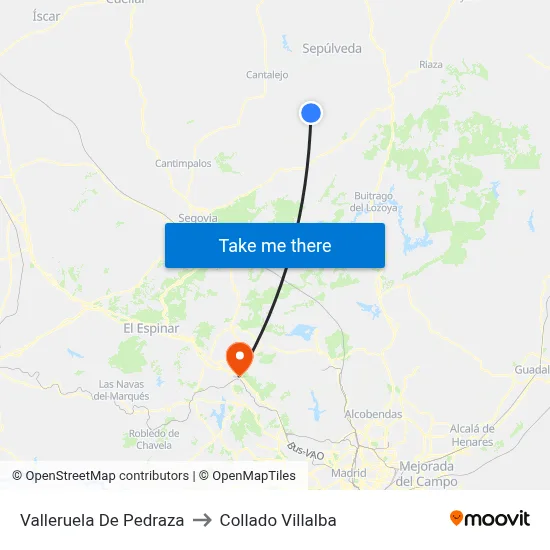 Valleruela De Pedraza to Collado Villalba map