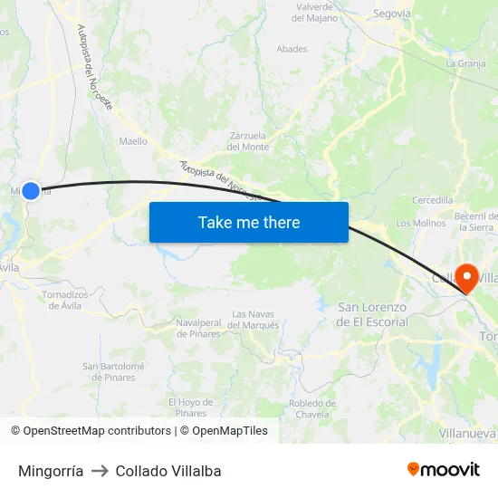 Mingorría to Collado Villalba map