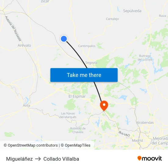 Migueláñez to Collado Villalba map