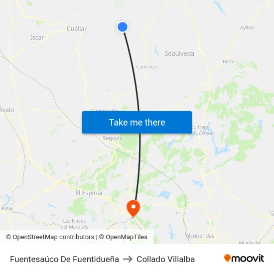 Fuentesaúco De Fuentidueña to Collado Villalba map