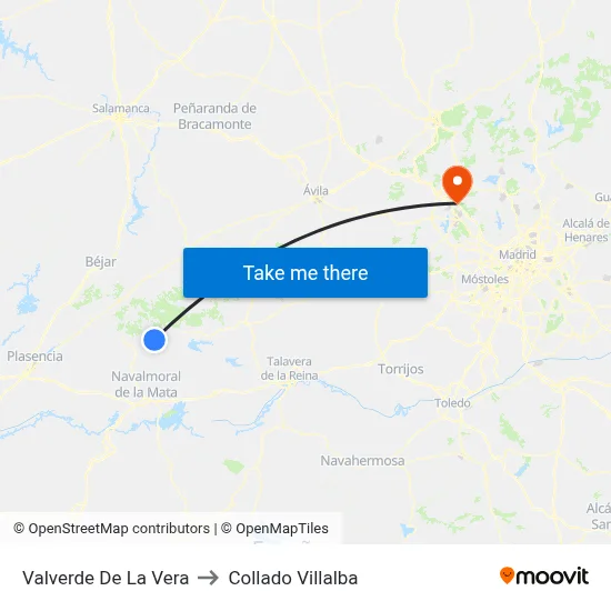 Valverde De La Vera to Collado Villalba map