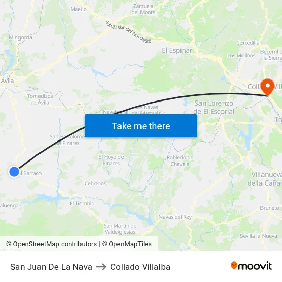 San Juan De La Nava to Collado Villalba map