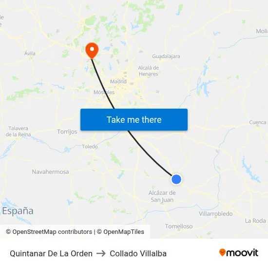 Quintanar De La Orden to Collado Villalba map
