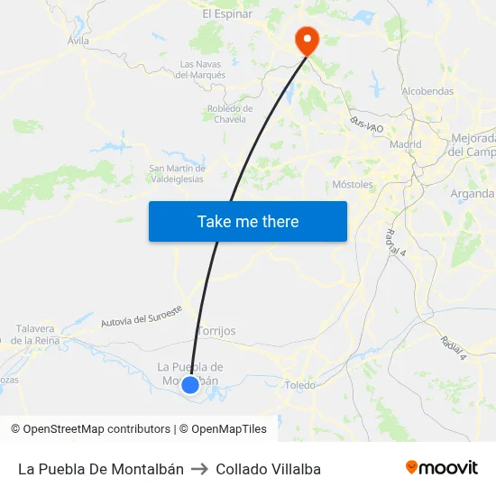 La Puebla De Montalbán to Collado Villalba map