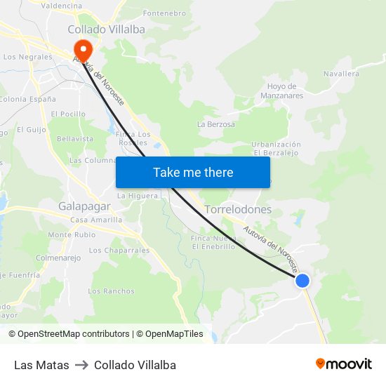 Las Matas to Collado Villalba map