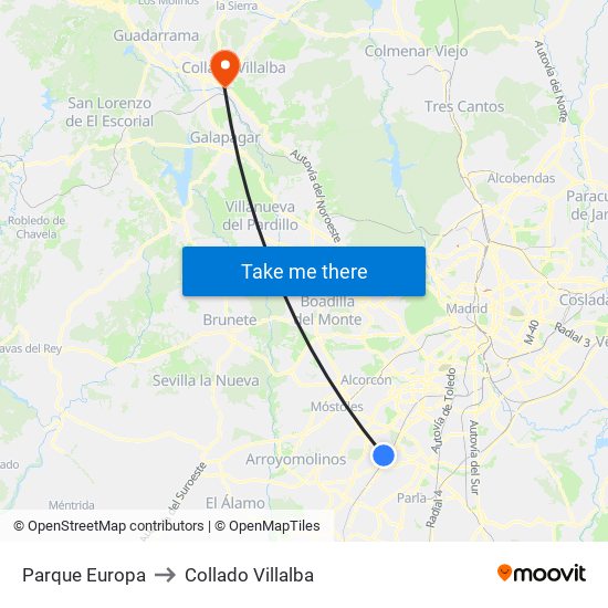 Parque Europa to Collado Villalba map