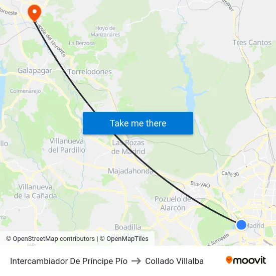 Intercambiador De Príncipe Pío to Collado Villalba map