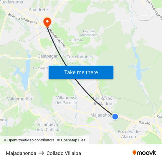 Majadahonda to Collado Villalba map