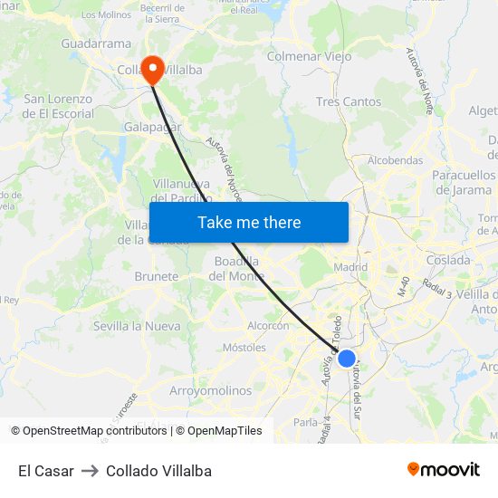 El Casar to Collado Villalba map