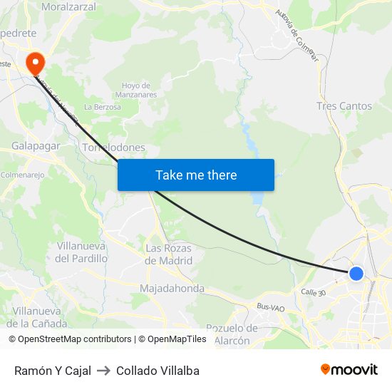 Ramón Y Cajal to Collado Villalba map