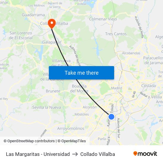 Las Margaritas - Universidad to Collado Villalba map