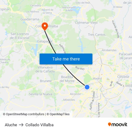 Aluche to Collado Villalba map
