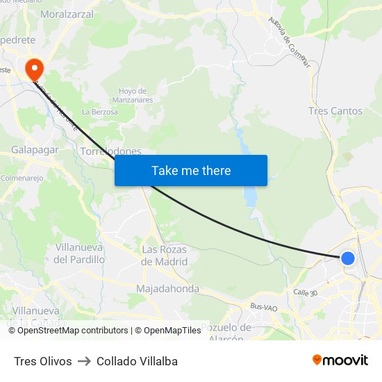 Tres Olivos to Collado Villalba map