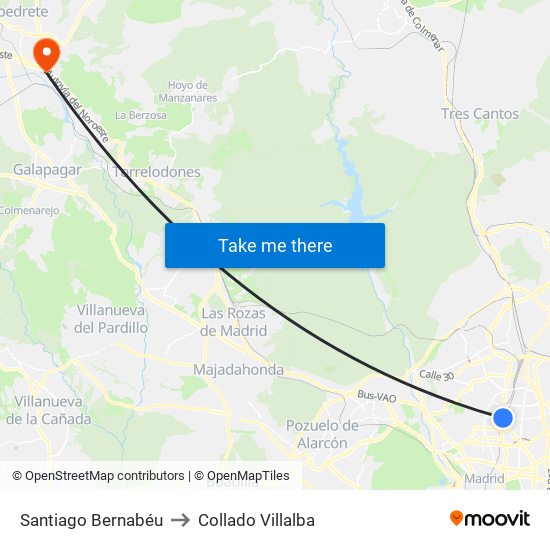 Santiago Bernabéu to Collado Villalba map