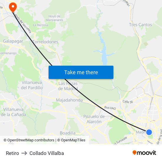 Retiro to Collado Villalba map