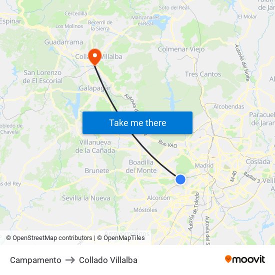 Campamento to Collado Villalba map