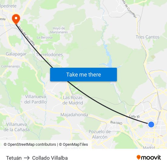 Tetuán to Collado Villalba map