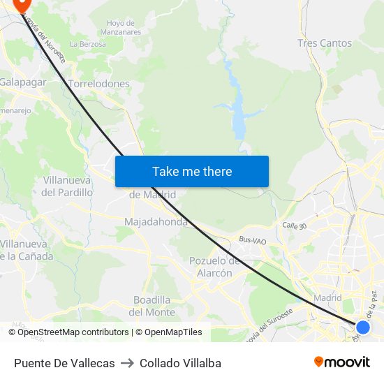 Puente De Vallecas to Collado Villalba map