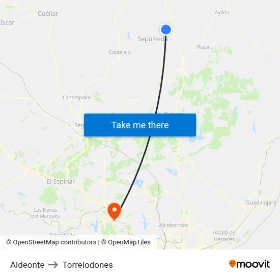 Aldeonte to Torrelodones map